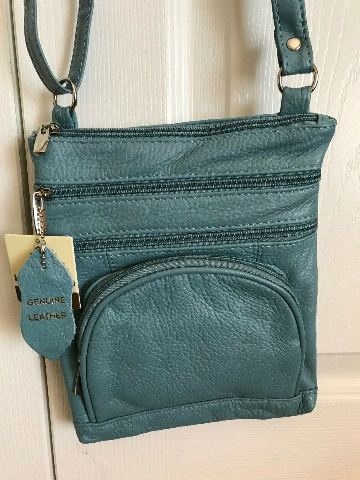 14 COLORS - Roma Leathers 6 Compartment 100% CROSSBODY LEATHER BAG 9.5" X 7.5"