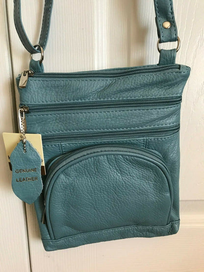 14 COLORS - Roma Leathers 6 Compartment 100% CROSSBODY LEATHER BAG 9.5" X 7.5"