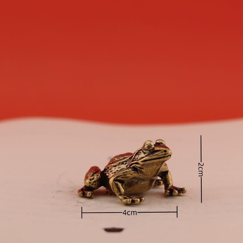 Brass Frog Tea Pet Desktop Ornament Handmade Collectible Antique Craft Figurine