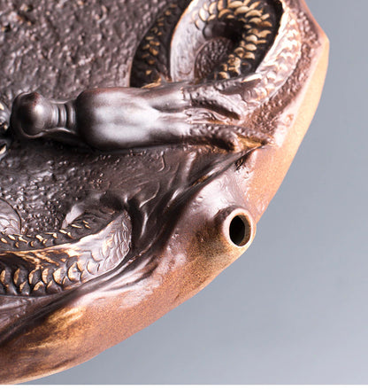Ceramic Chinese Dragon Tea Tray Round Water Storage Drip Drainage Serving Tray
