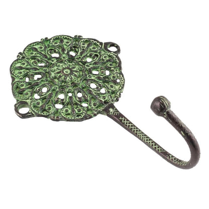 Antique Green Round Floral Wall Brass Decorative Hook Coat Clothes Hat Hanger