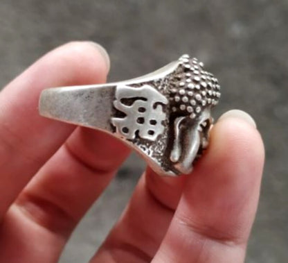 Tibetan Silver Sakyamuni Buddha Head Ring Buddhist Finger Jewelry Collection