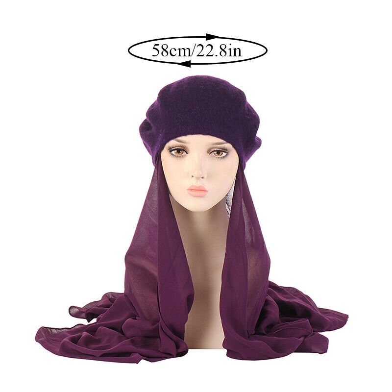 Women's Beret Hat Chiffon Scarf Instant Hijab Shawls Wrap Headsacrf Bandana Caps