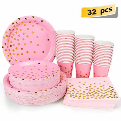 8Pcs/Set Disposable Tableware Plate/Napkin Birthday Wedding Party Decor Supplies