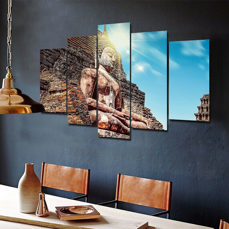 Large Gautama Buddha 5 Piece Canvas Print Wall Art Poster Home Decoration