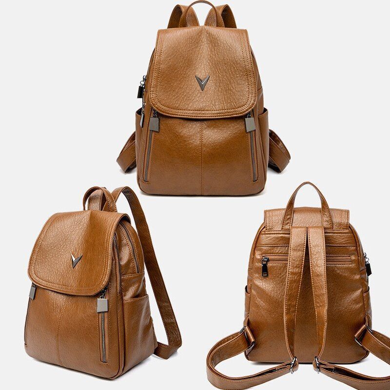 Backpack Soft Leather Large Bag Traveling Laptop Bags Polyester Hasp Zipper 1 PC