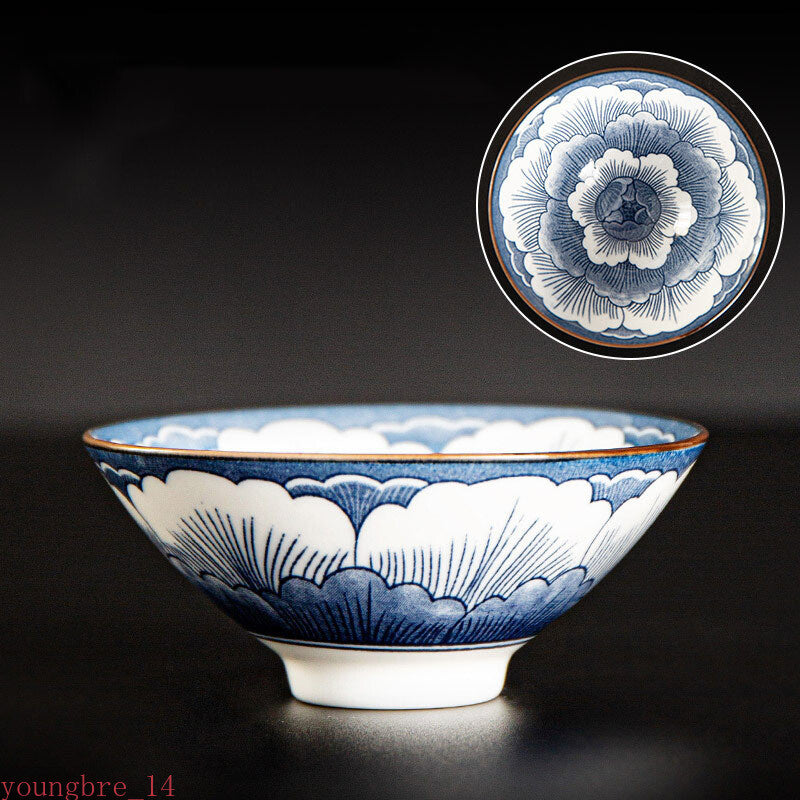 85ml Chinese Retro Porcelain Cone Teacup Scaling Hand Painted Ceramic Tea Bowl