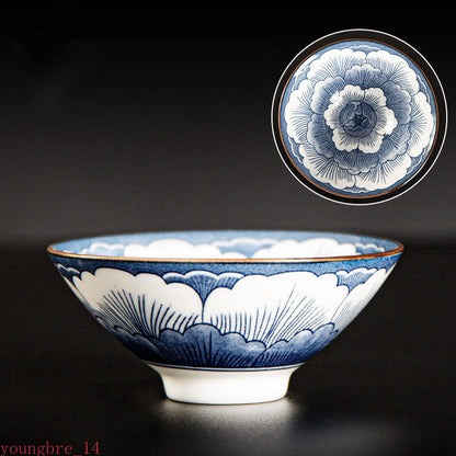 85ml Chinese Retro Porcelain Cone Teacup Scaling Hand Painted Ceramic Tea Bowl