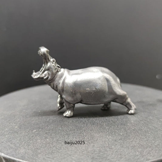 Old Black Brass Collection Open Mouth Hippo Model Statue Car Lucky Ornament