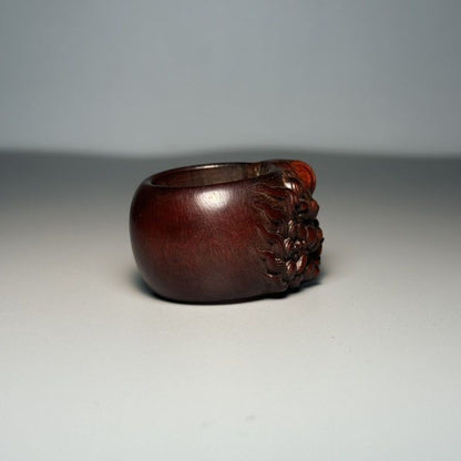 Vintage Boxwood Pixiu Ring Wooden Thumb Ring 2.0-2.2cm Antique Men’s