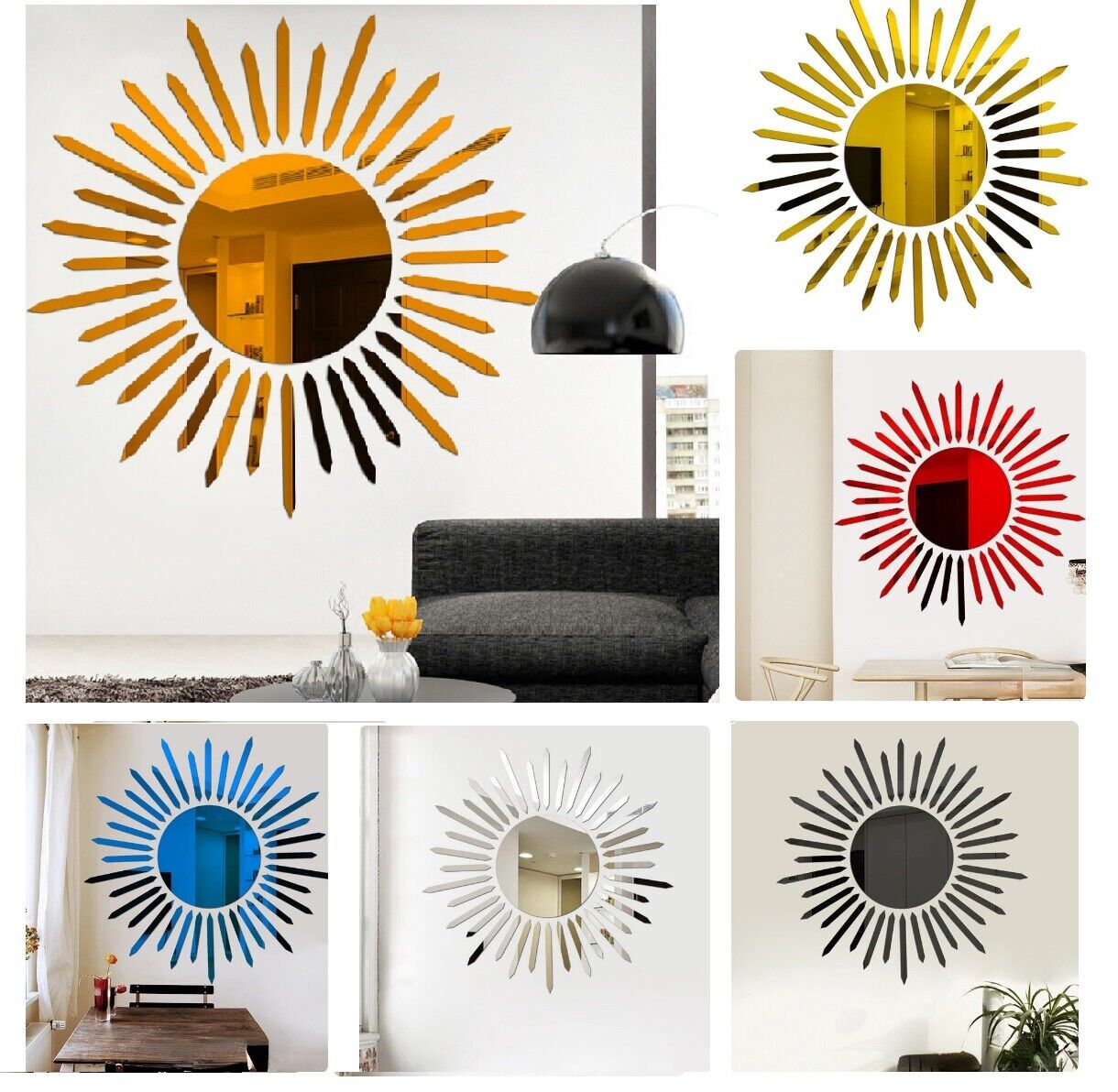 Wall Mirror Stickers Acrylic 3D Sunflower Decorative DIY Room Decors 35.4x35.9cm
