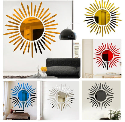 Wall Mirror Stickers Acrylic 3D Sunflower Decorative DIY Room Decors 35.4x35.9cm