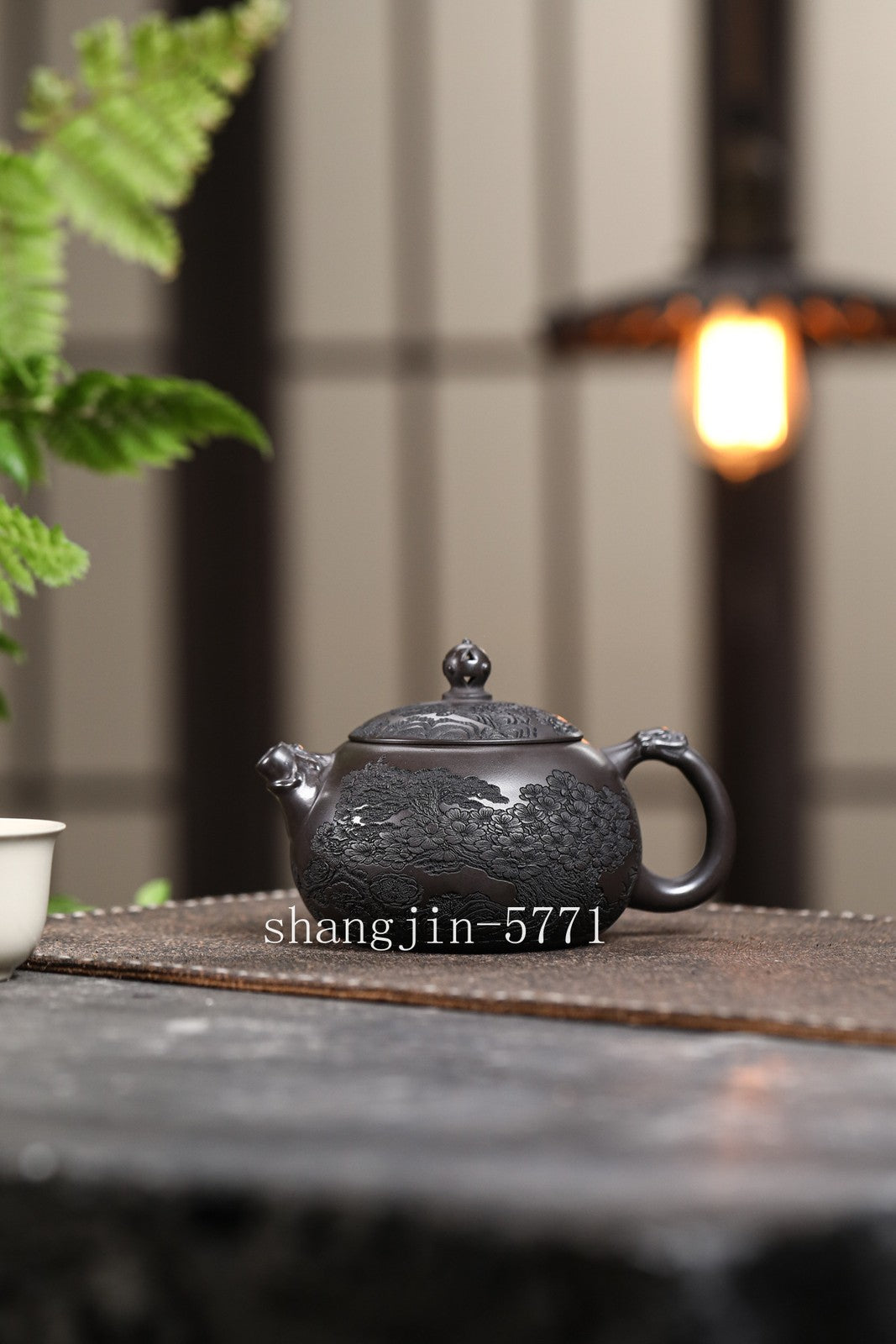 True Yixing Zisha Clay Tea Pot Marked Mountain Carved Handmade Master Pot 300ml
