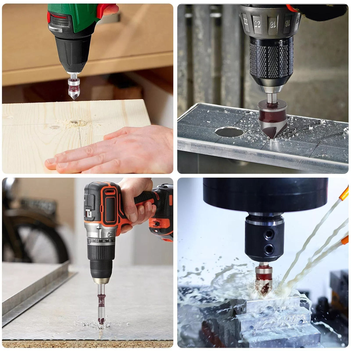 5-Flute Chamfer Drill Bits Set, Cobalt M35 HSS 82° with 1/4"-3/4" Sizes