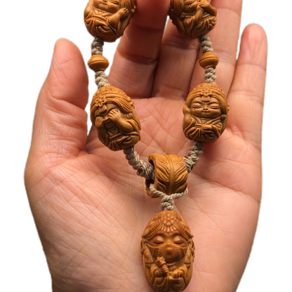 Hand Carved Olive Nut Zajiram Four No Hand Twist Pendant Bracelet