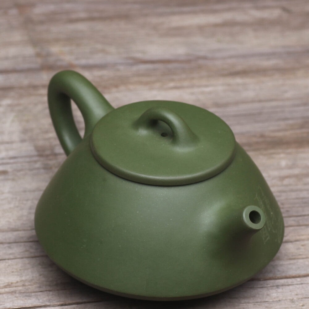 Chinese Real Yixing Zisha Republic Green Clay Marked Lotus Root Carved Tea Pot