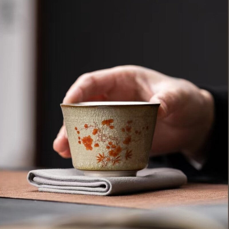4pcs/lot Porcelain Crackle Glaze Tea Cup Handpainted Master Cup Marked 100ml New