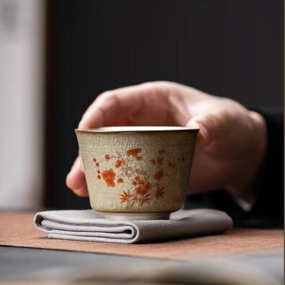 4pcs/lot Porcelain Crackle Glaze Tea Cup Handpainted Master Cup Marked 100ml New
