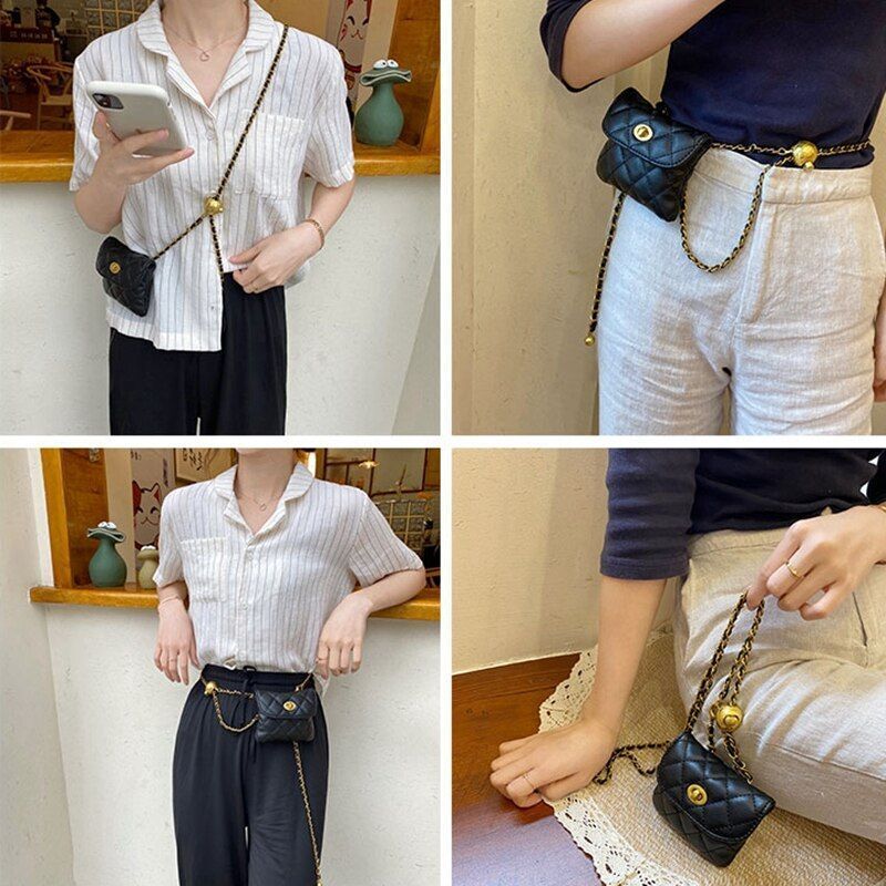 Chain Fanny Pack Leather Waist Bag Luxury Chest Pack Belt Shoulder Bag Crossbody