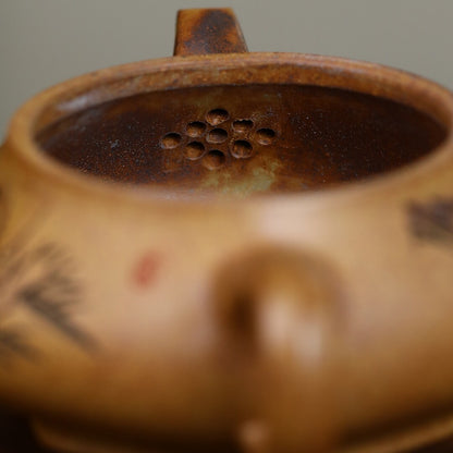 Chinese Tea Pot Bamboo Carved Handmade Pot 9 Infuser Hole Original Ore Duan Clay