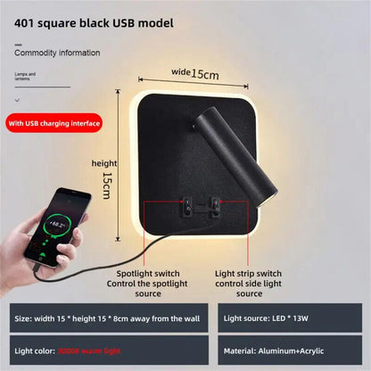 Wall Lamp USB Minimalist Hotel Interior LED Reading Lights Corridor Bedroom 220V