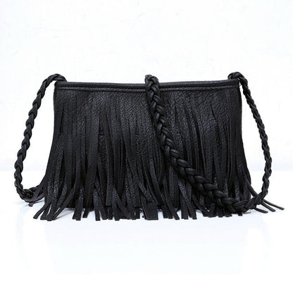 Retro PU Leather Hand-woven Tassel Shoulder Diagonal Designer Handbag Square Bag