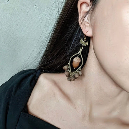 Natural Acorn Earrings Handmade Forest Style Fruit Dangle Earrings Pair