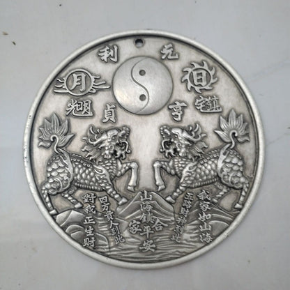 Vintage Chinese Qilin Convex Mirror Eight Trigrams Town Treasure Amulet