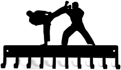 Karate Sparring Medal Hanger & Belt Rack -14.5 inches W/ 10 Hooks Metal Wall Art