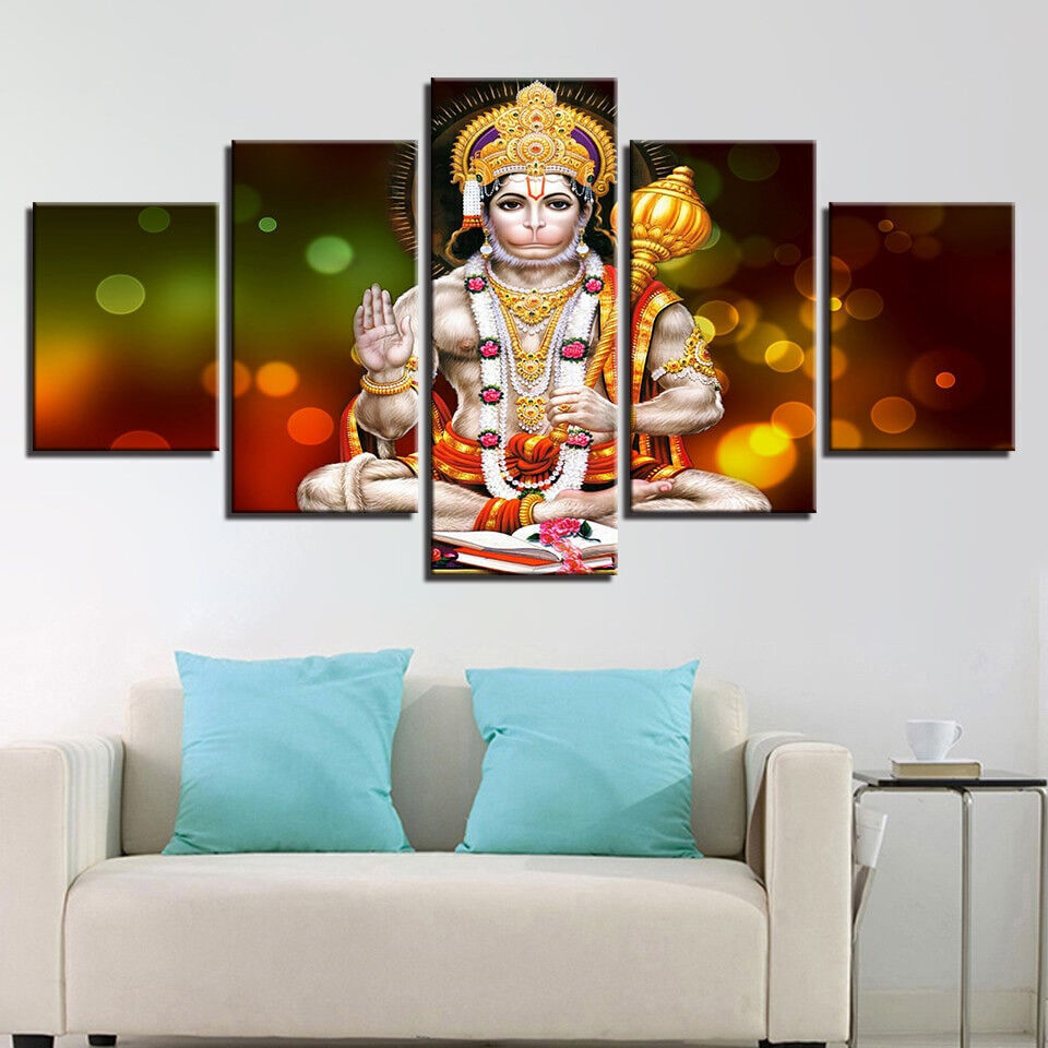 Lord Hanuman Jayanti Hindu Fest Poster 5 Panel Canvas Print Wall Art Home Decor