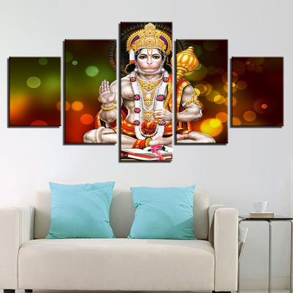 Lord Hanuman Jayanti Hindu Fest Poster 5 Panel Canvas Print Wall Art Home Decor