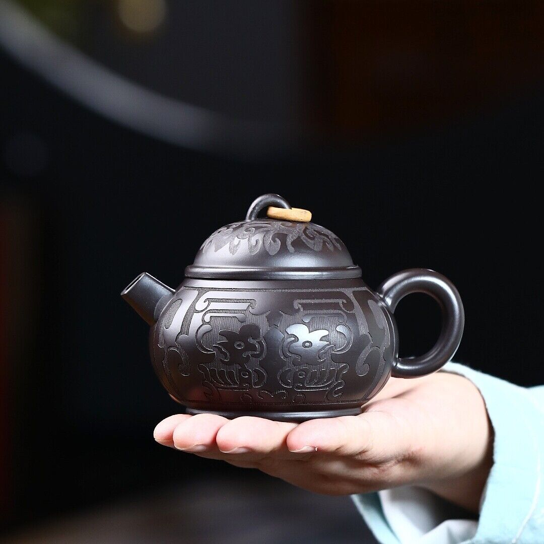 handmade tea pot master made marked yixing zisha black clay pot 9 infuser holes
