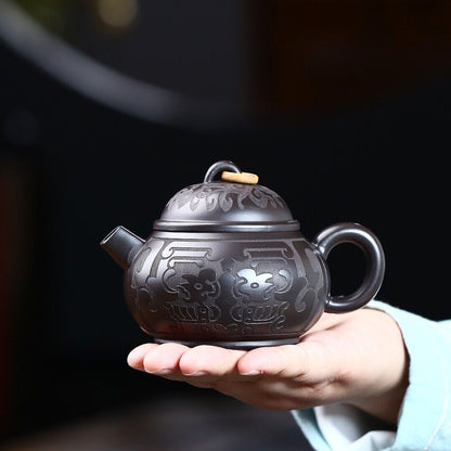 handmade tea pot master made marked yixing zisha black clay pot 9 infuser holes