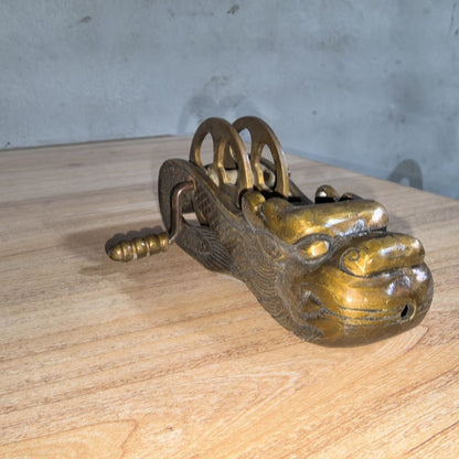 Vintage Brass Dragon Carpentry Ink Line Tool Chinese Antique Measuring Tool