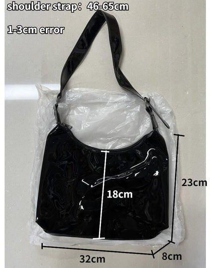 Women Shoulder Bags Vintage Patent Leather Underarm Bag Retro Half Moon Handbags