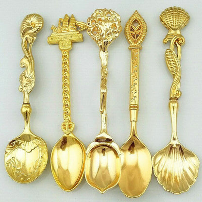 5Pcs/Set Vintage Style Metal Carved Small Mini Coffee Tea Spoon Kitchen Flatware