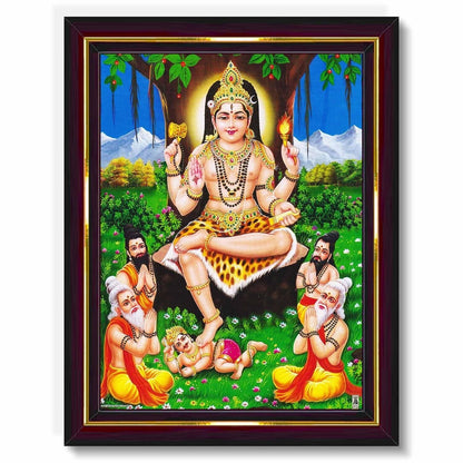 Lord Dakshinamurthy Yoga HD Printed Religious Picture With Wooden Frame