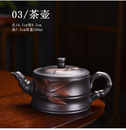 200ml Yixing Zisha Purple Pottery Handmade Bamboo Pattern Kung Fu Teapot Tea Pot