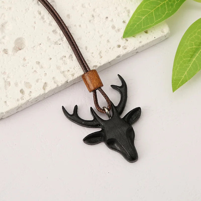 Hand Carved Wooden Rosewood Necklace Deer Pendant Necklace Amulet Jewelry