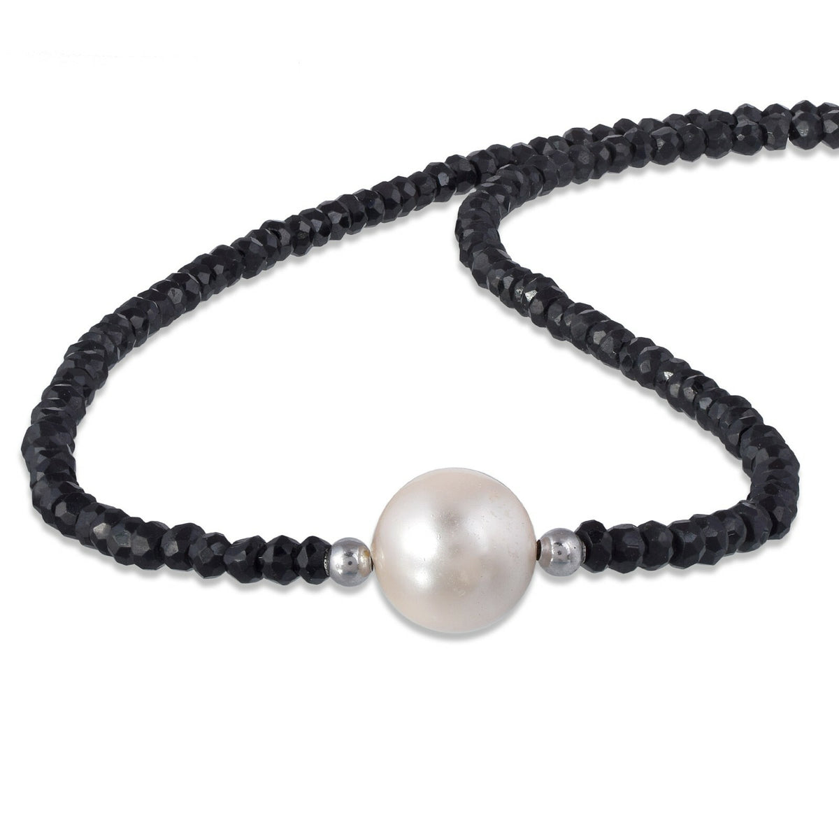S925 Silver Single Pearl Necklace Shell Cut Black Crystal Beaded Necklace