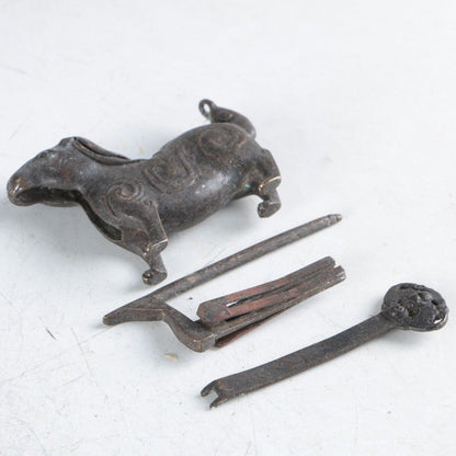 Chinese Old Brass Handmade Rabbit Lock with Keys Rare Collectibles -