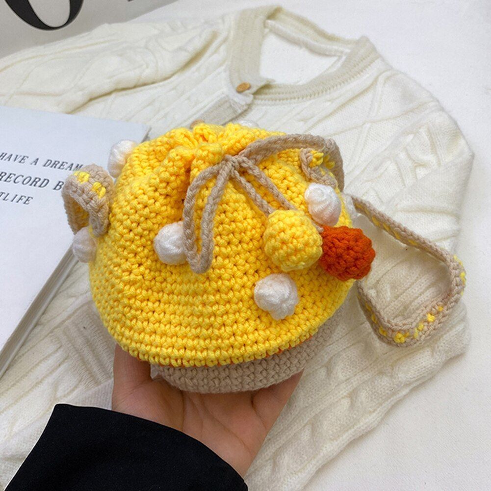 Women Shoulder Bag Knit Mushroom Style Crossbody Bags Casual Mini Purse 15*15*13