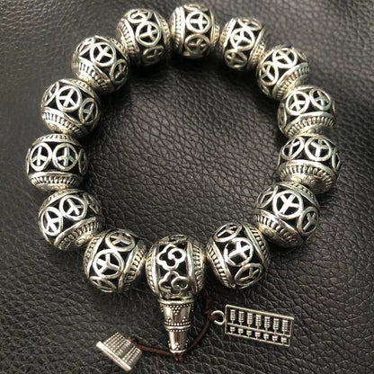 14mm Antique Style White Copper Hollow Bracelet Retro Ethnic Hand String