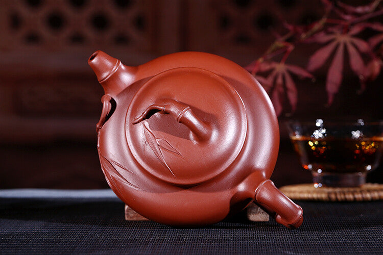 Marked Chinese Yixing Zisha Clay Pottery Handmade Bamboo Flower Teapot Tea Pot
