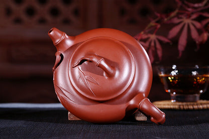 Marked Chinese Yixing Zisha Clay Pottery Handmade Bamboo Flower Teapot Tea Pot
