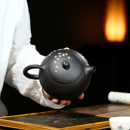 China Yixing Zisha Pottery Black Clay Handmade 450cc Plum Blossom Teapot