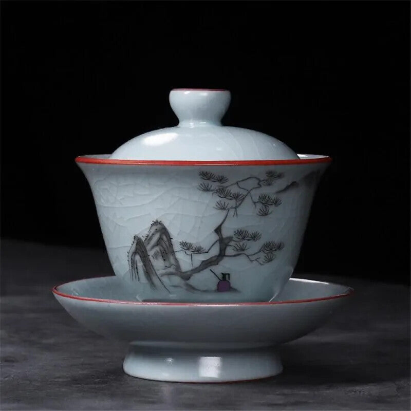 Kiln Tea Bowl Lid Saucer Set Ceramic Gaiwan Porcelain Tea Tureen Drinkware