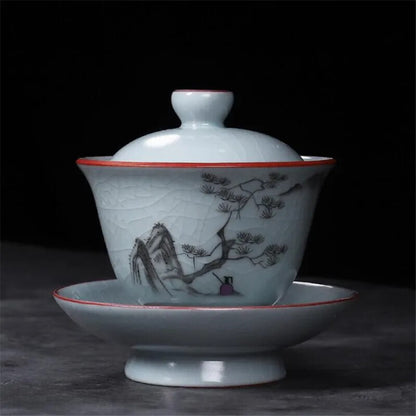 Kiln Tea Bowl Lid Saucer Set Ceramic Gaiwan Porcelain Tea Tureen Drinkware