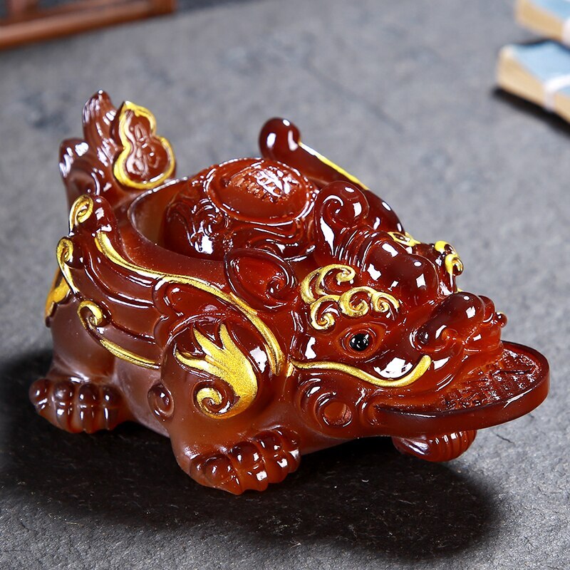 1pc Retro Golden Toad Statue Resin Color Changing Tea Pet Tea Figurine Ornament