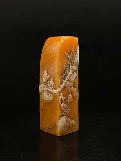 Chinese Natural Shoushan Stone Hand-carved Exquisite Landscape Figure Seal 31294